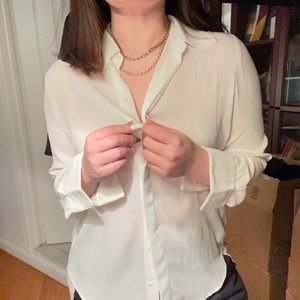 Mango White Flowy Shirt